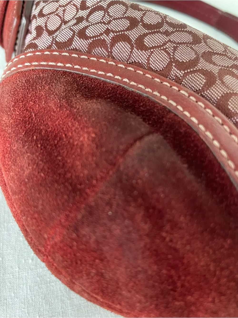 Vintage Coach Soho Mini Signature Hobo Bag Burgundy Canvas Suede Y2K 6351 - Picture 13 of 14